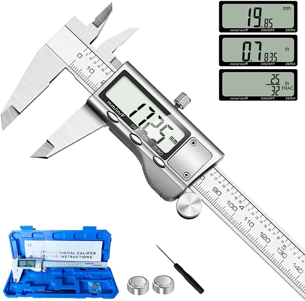 Digital Vernier Caliper 6", Stainless Steel, LCD Screen, Inch/Metric