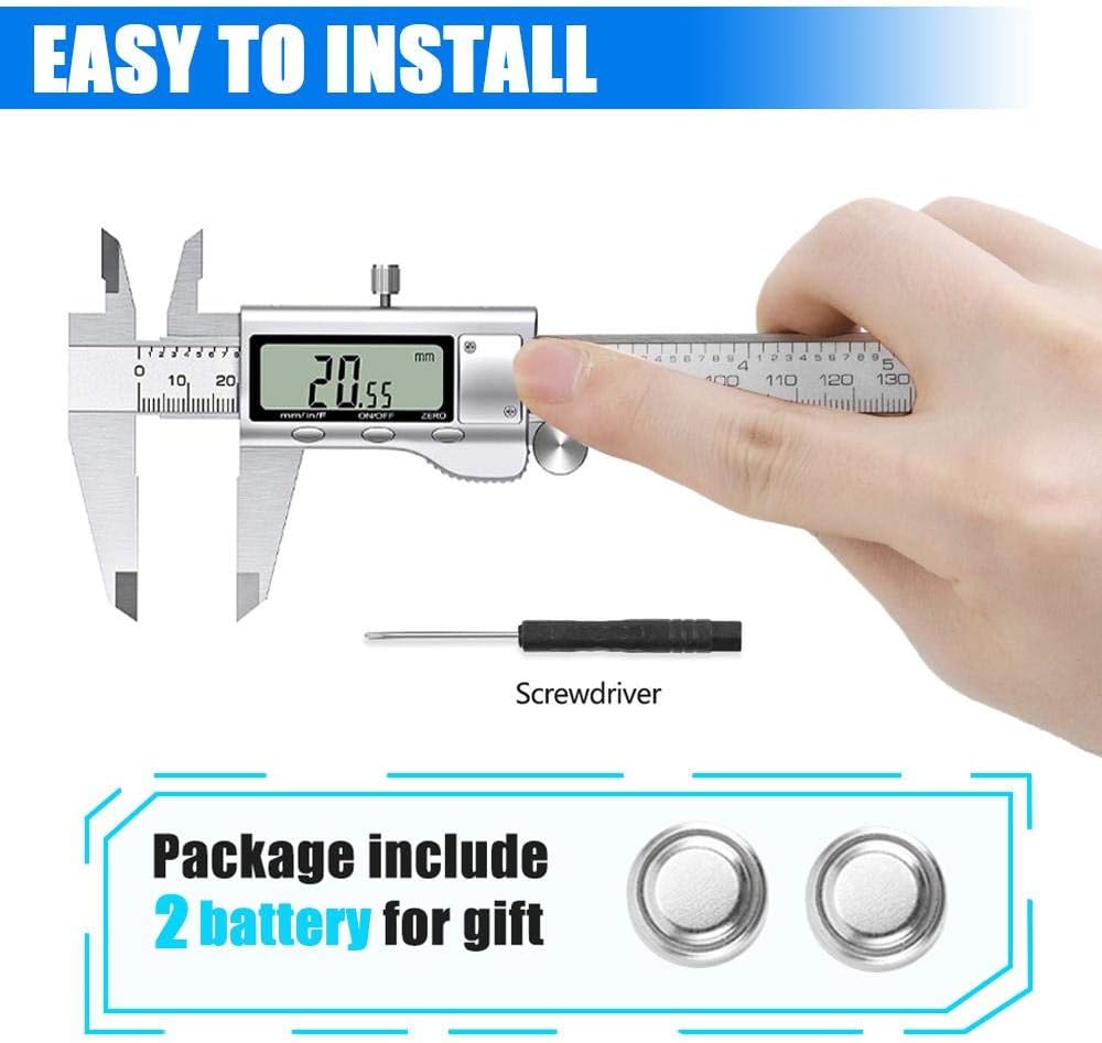 Digital Vernier Caliper 6", Stainless Steel, LCD Screen, Inch/Metric