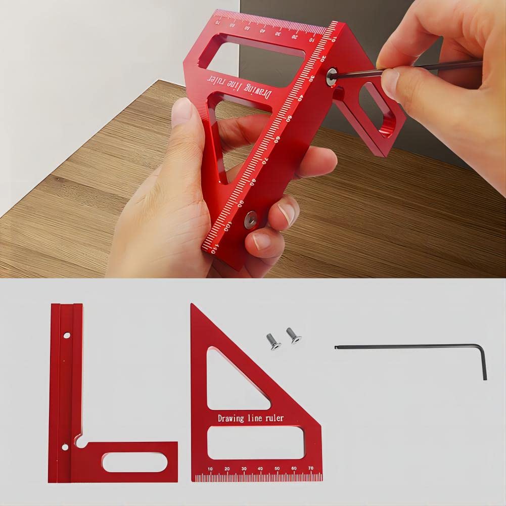 3D Multi-Angle Measuring Ruler 45/90° Aluminum Woodworking Tool