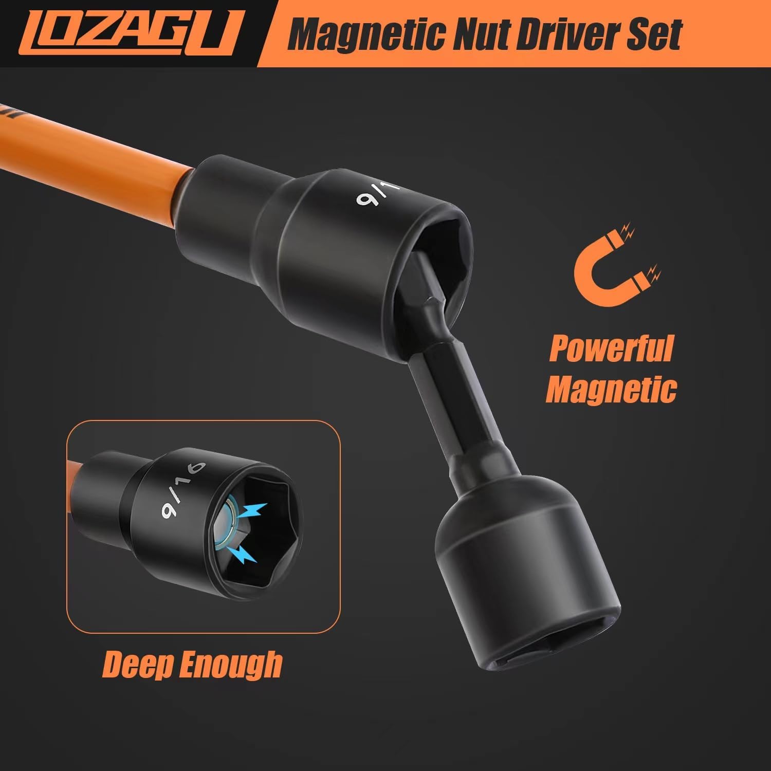 16 Piece Long Magnetic Nut Driver Set 6 Inch SAE Metric Impact Ready