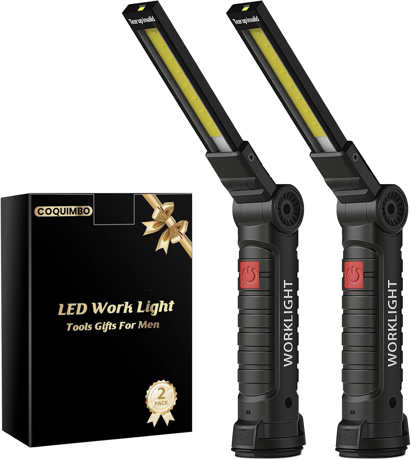 Rechargeable LED Work Light, Magnetic Mechanic Flashlight (2 Pack)