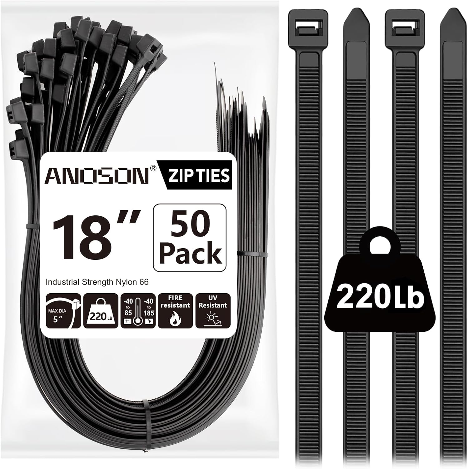 400 Pack Zip Ties Assorted Sizes Black UV Resistant Durable Cable Ties