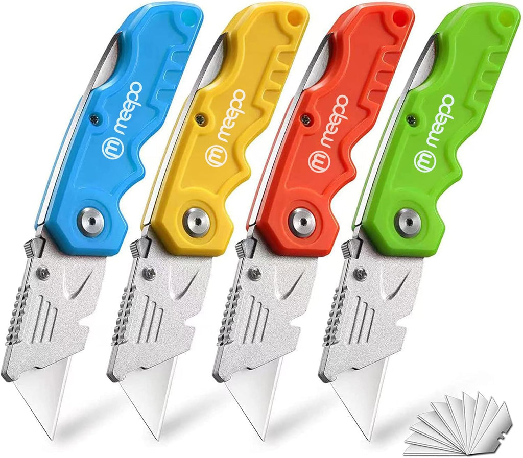 4 Pack Folding Box Cutters Heavy Duty with Extra Blades for Utility Cutting