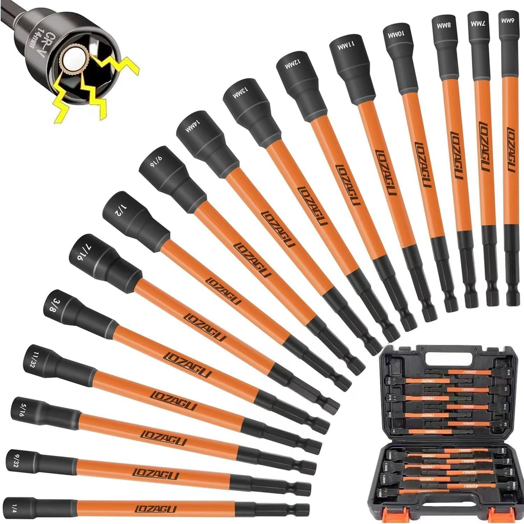 16 Piece Long Magnetic Nut Driver Set 6 Inch SAE Metric Impact Ready