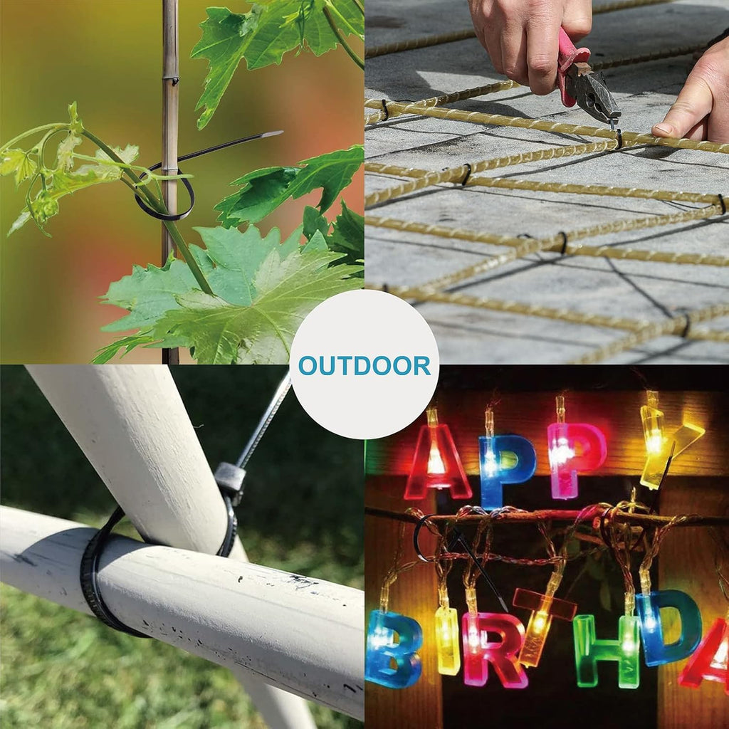 400 Pack Zip Ties Assorted Sizes Black UV Resistant Durable Cable Ties