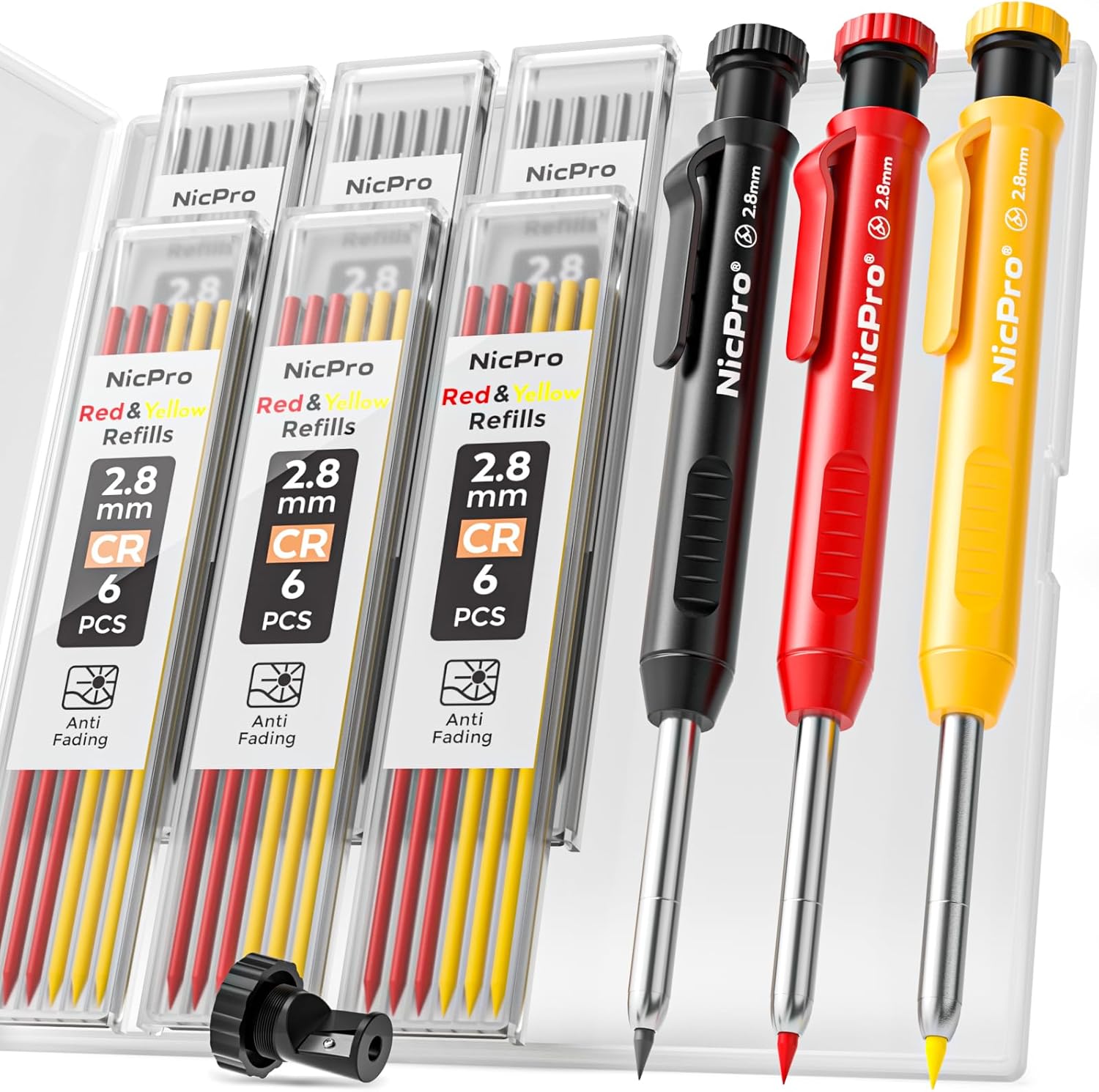 NicPro Carpenter Pencil Set with Sharpener and 26 Refills Heavy Duty Marker