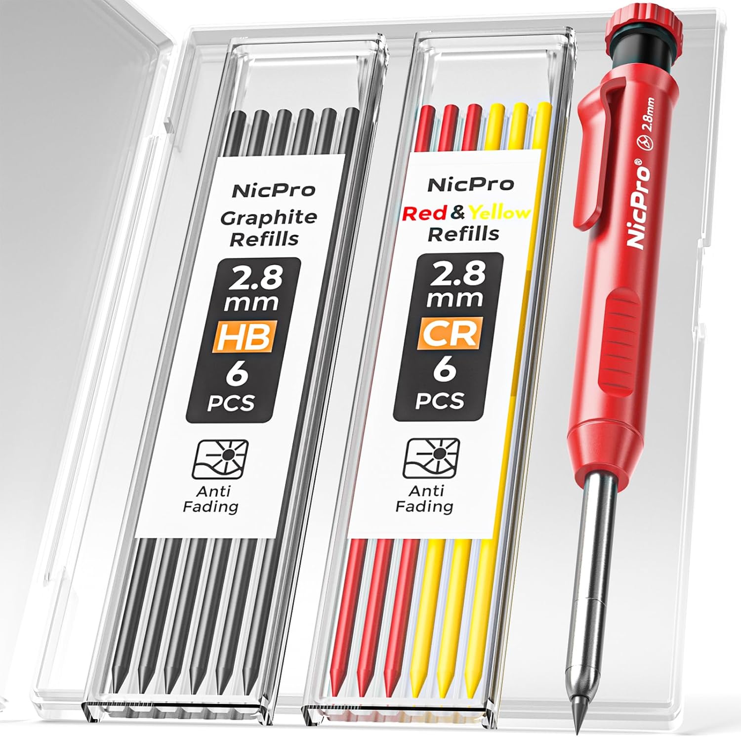 NicPro Carpenter Pencil Set with Sharpener and 26 Refills Heavy Duty Marker