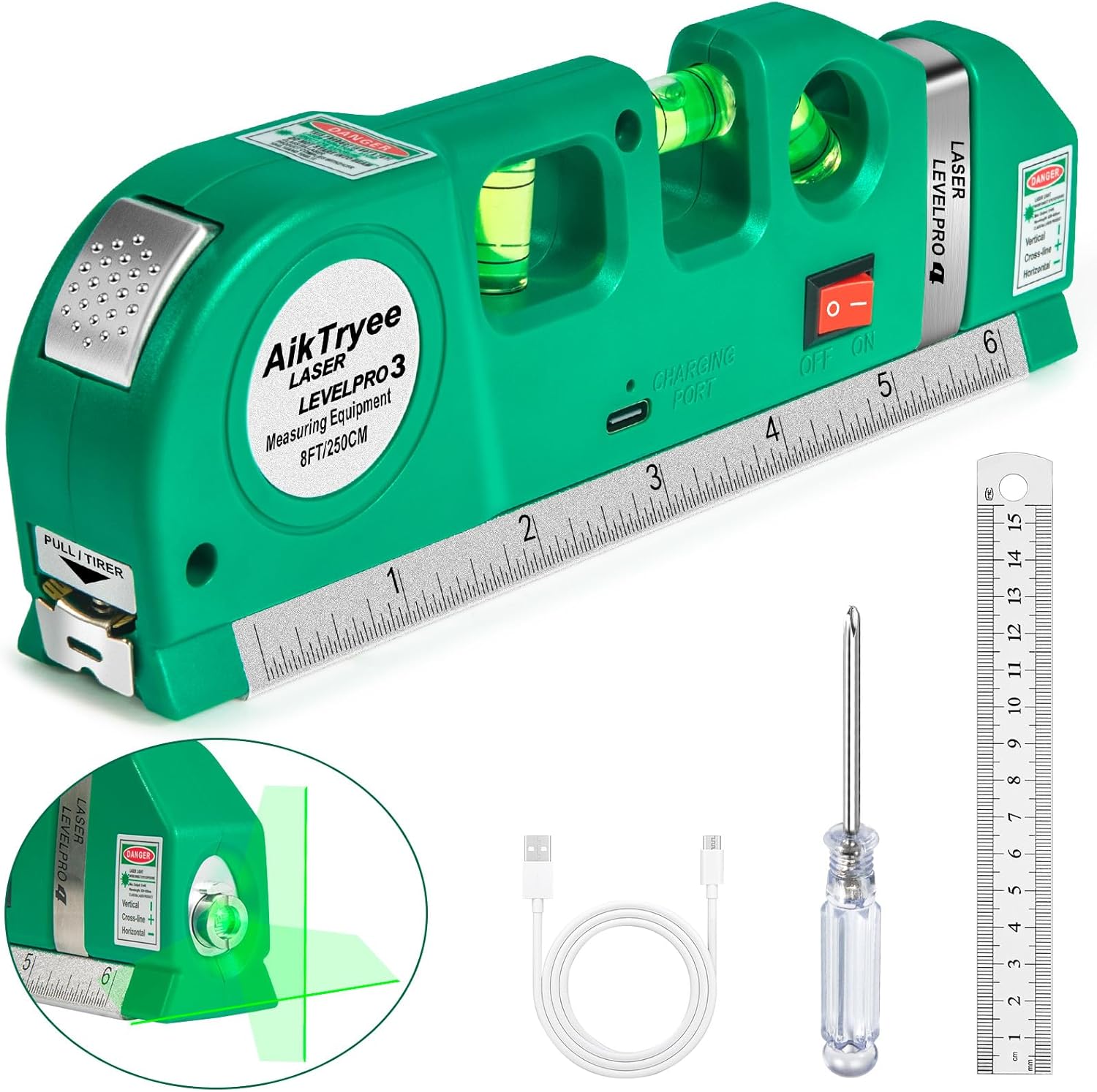 Multipurpose Laser Level Line Tool with 8ft/2.5m Ruler