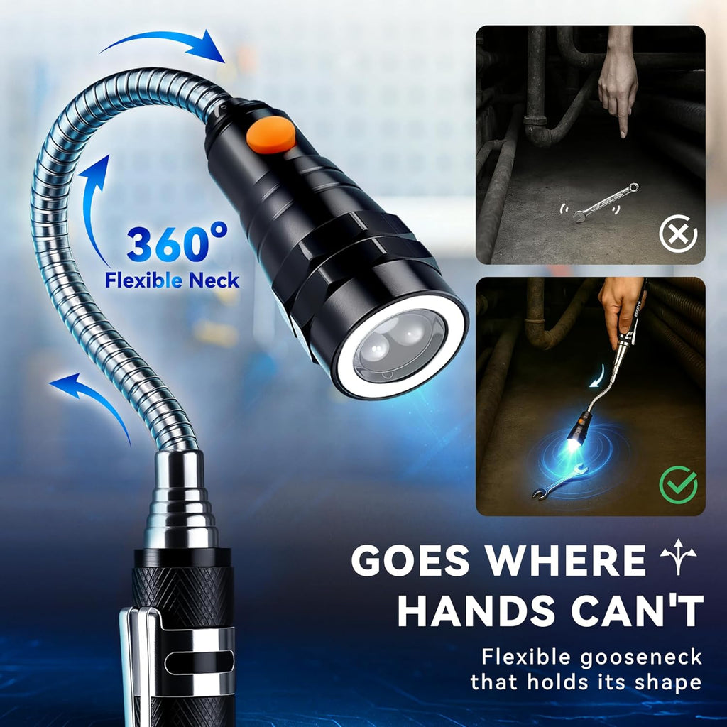 Extendable Magnetic Flashlight Telescoping Pickup Tool Gift Gadget for Men