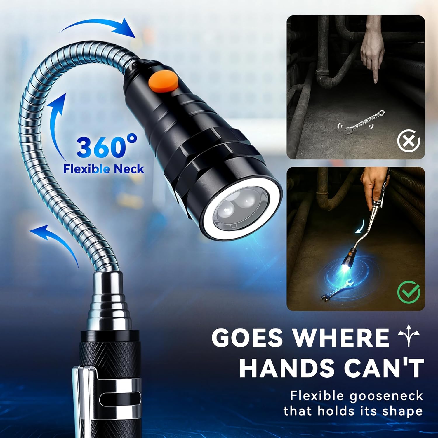 Extendable Magnetic Flashlight Telescoping Pickup Tool Gift Gadget for Men