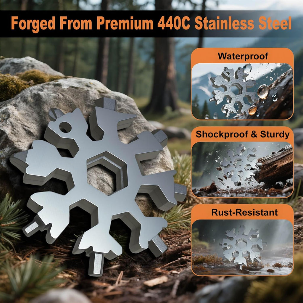 Snowflake Multi-Tool 2-Pack, 18-in-1 Stainless Steel with Carabiner