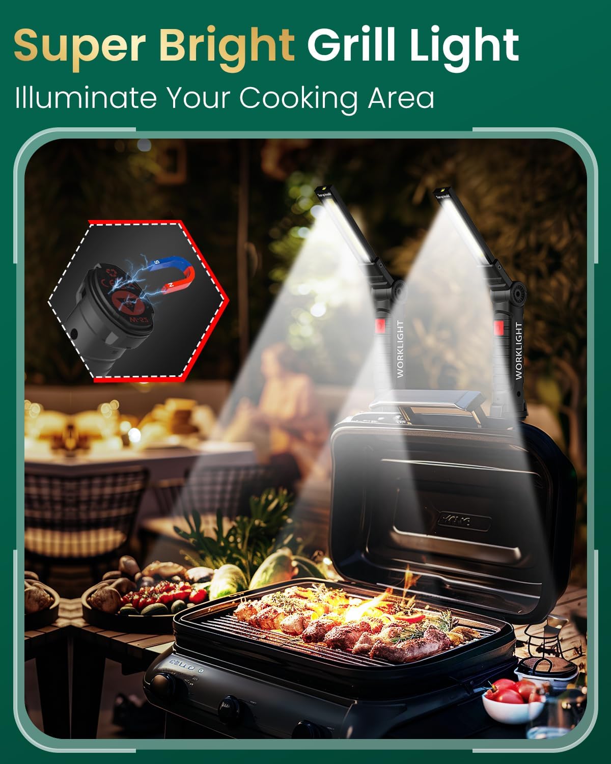 Rechargeable LED Work Light, Magnetic Mechanic Flashlight (2 Pack)