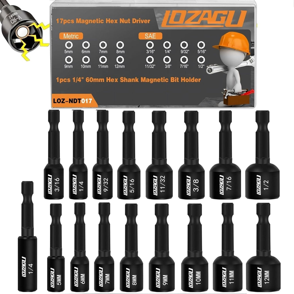 16 Piece Long Magnetic Nut Driver Set 6 Inch SAE Metric Impact Ready