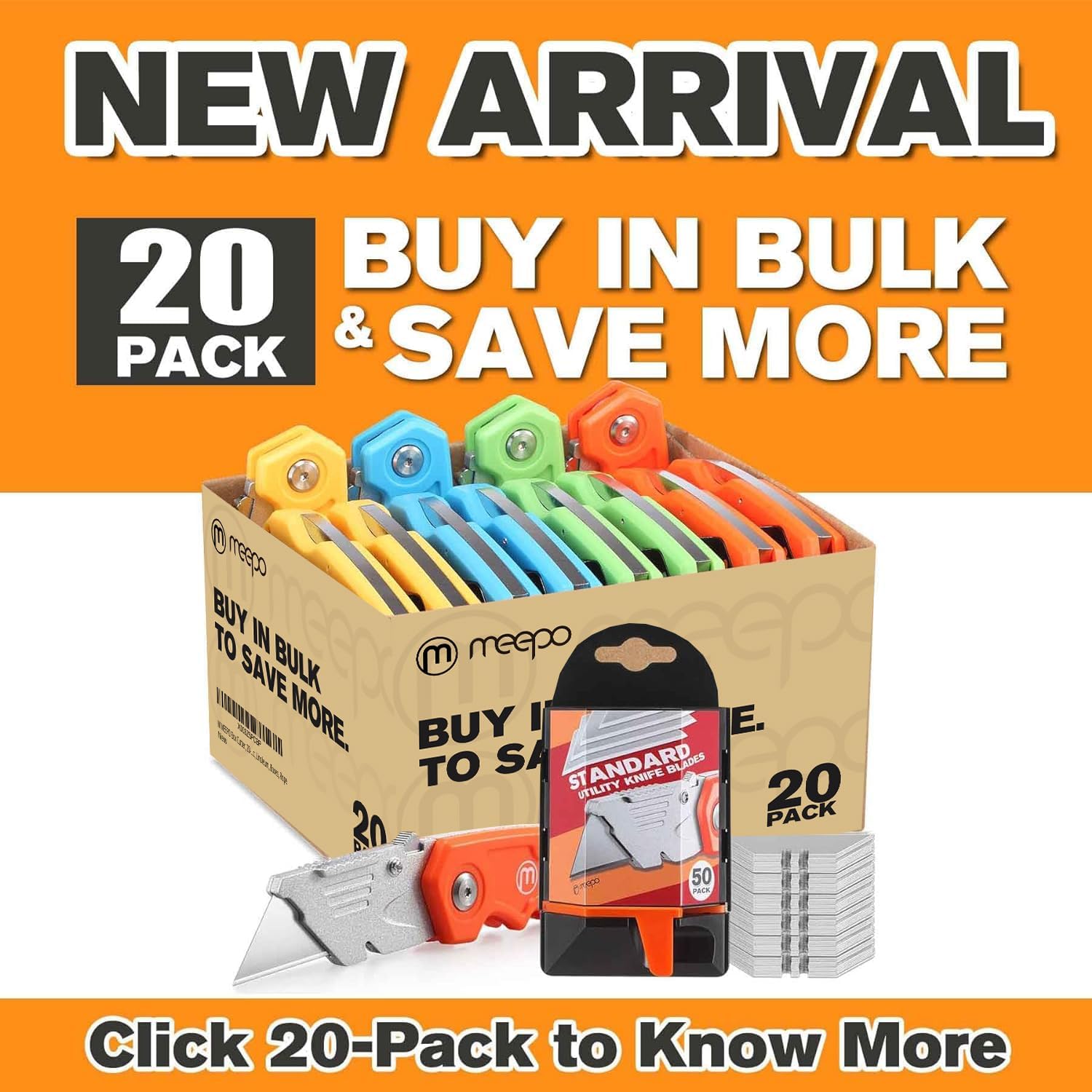 4 Pack Folding Box Cutters Heavy Duty with Extra Blades for Utility Cutting