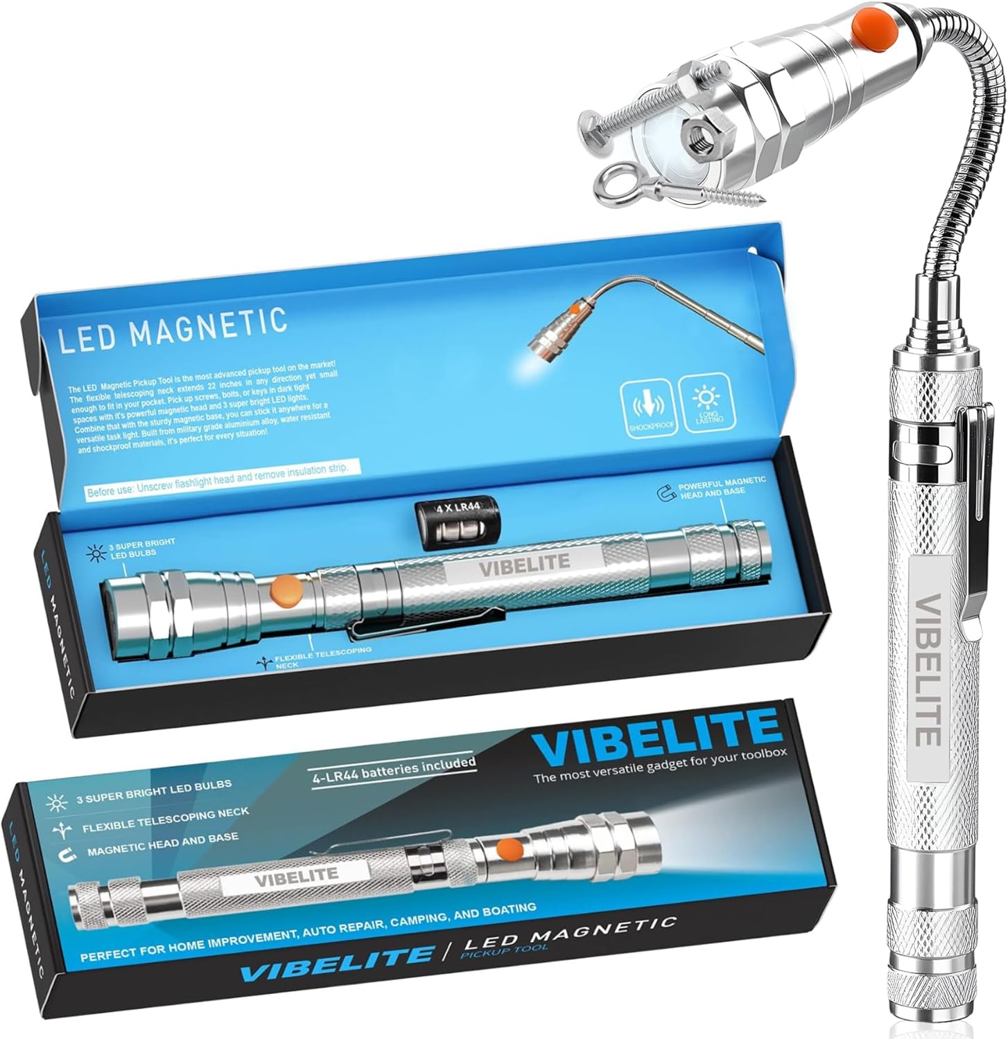 Extendable Magnetic Flashlight Telescoping Pickup Tool Gift Gadget for Men