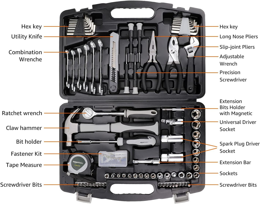 131 Piece General Household Hand Tool Set Basic Home Repair Kit
