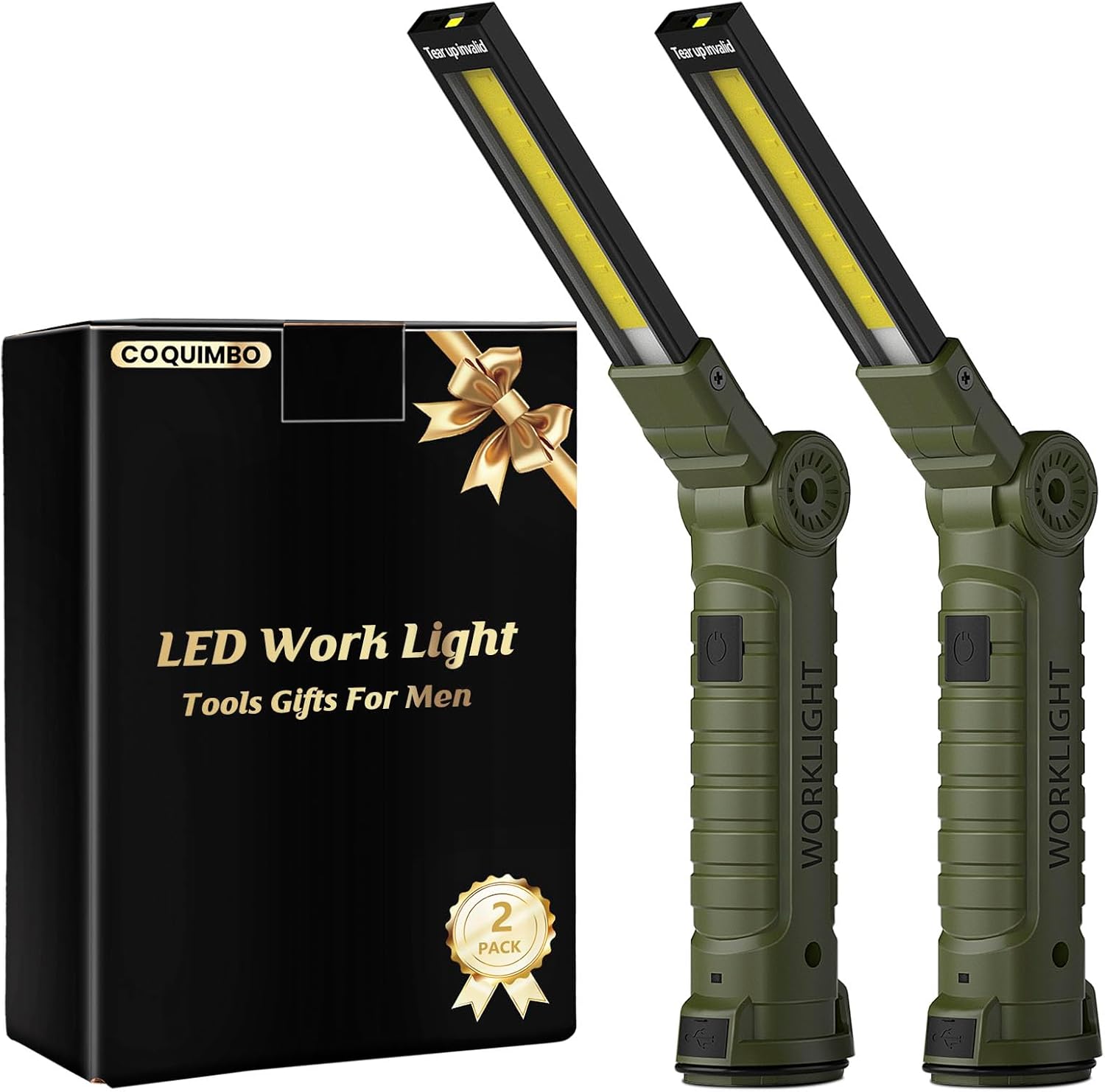 Rechargeable LED Work Light, Magnetic Mechanic Flashlight (2 Pack)