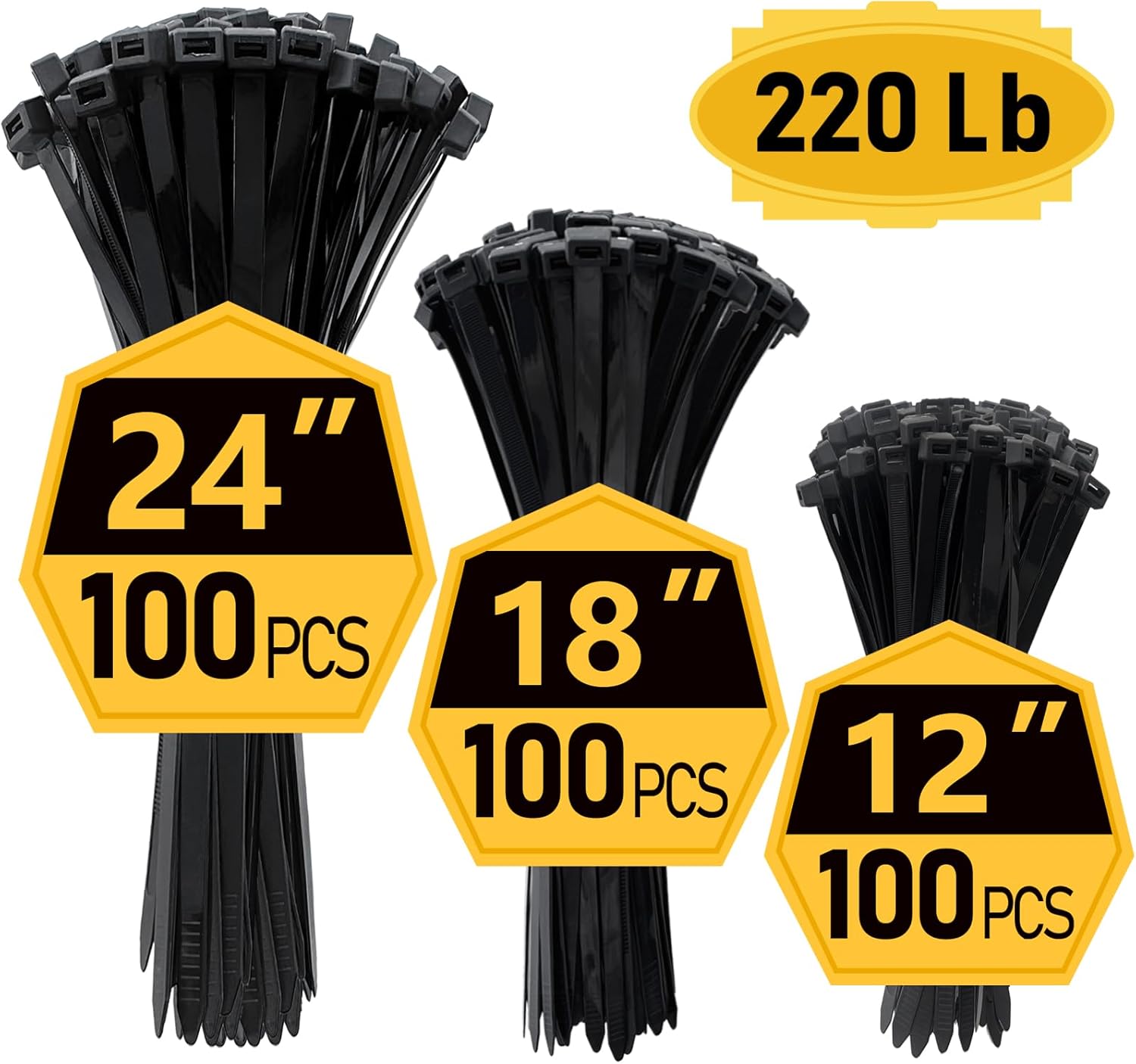 400 Pack Zip Ties Assorted Sizes Black UV Resistant Durable Cable Ties