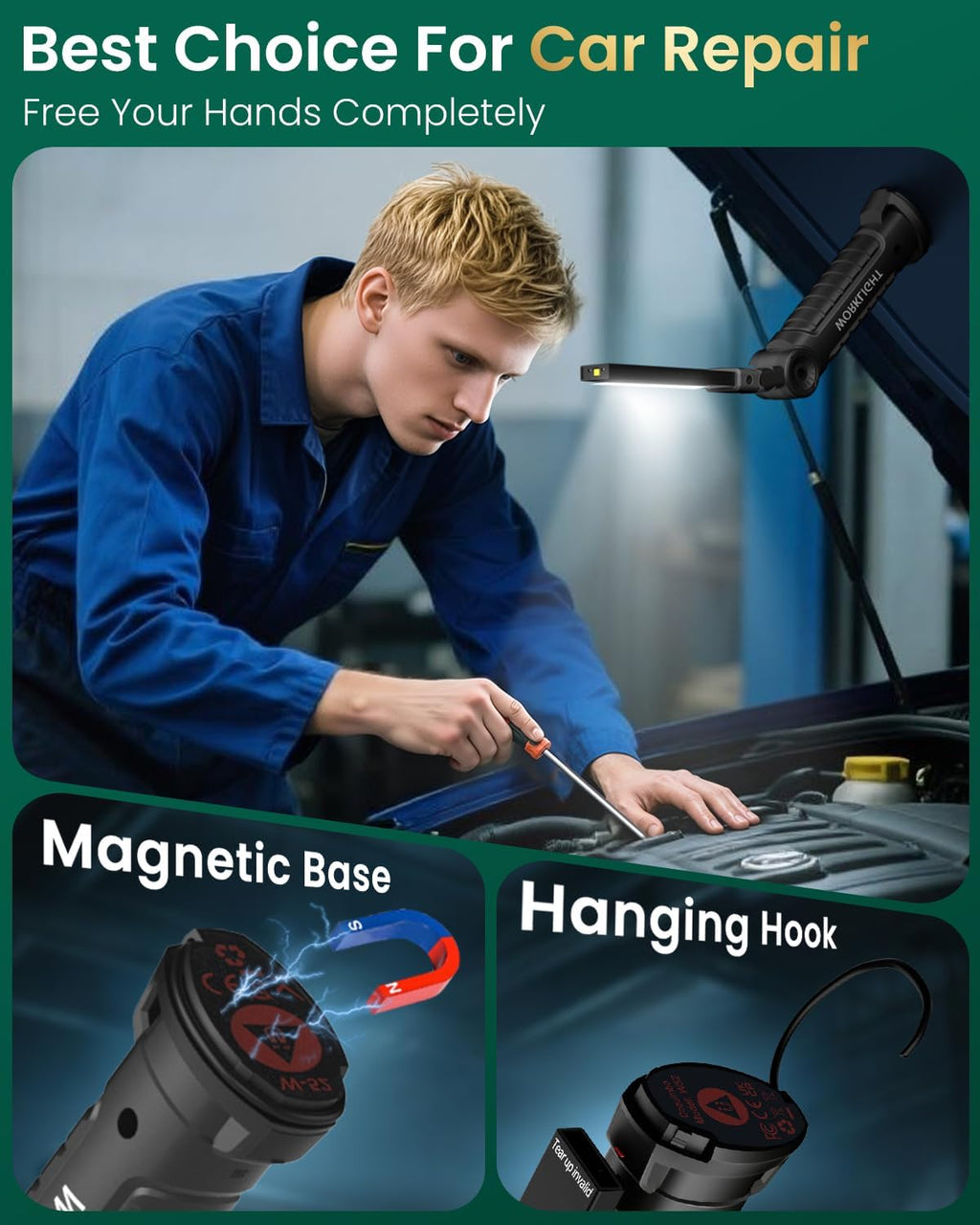 Rechargeable LED Work Light, Magnetic Mechanic Flashlight (2 Pack)