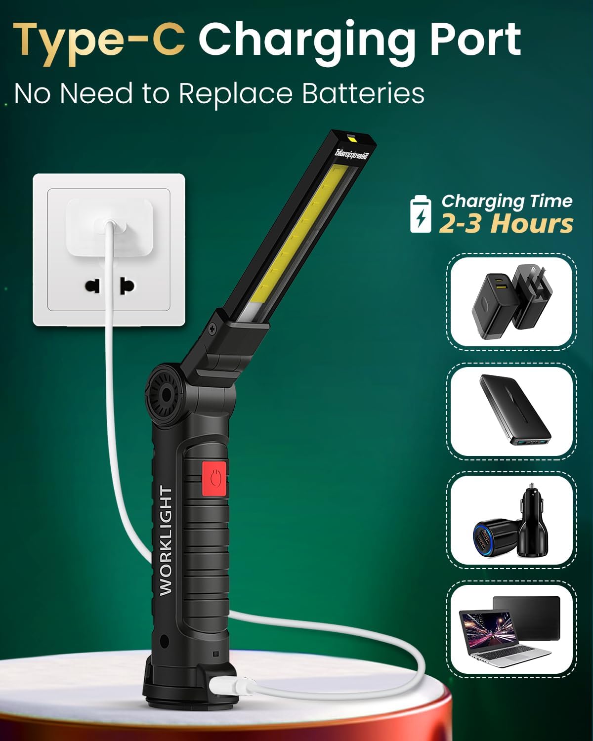 Rechargeable LED Work Light, Magnetic Mechanic Flashlight (2 Pack)