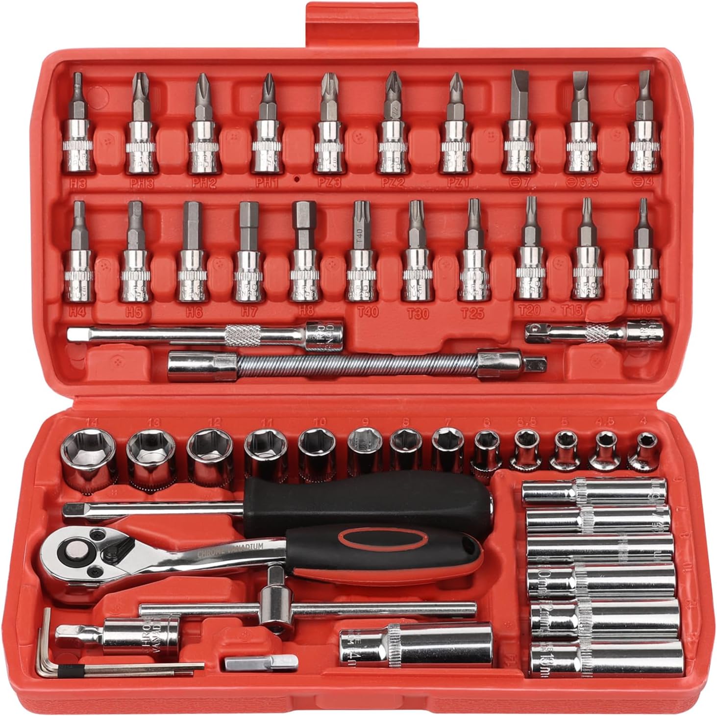 Egofine 46-Piece 1/4" Drive Socket & Ratchet Wrench Set