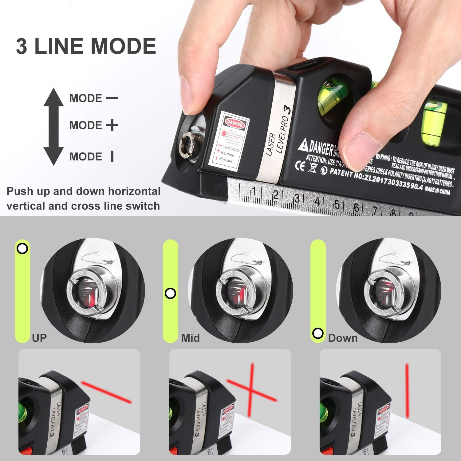 Multipurpose Laser Level Line Tool with 8ft/2.5m Ruler