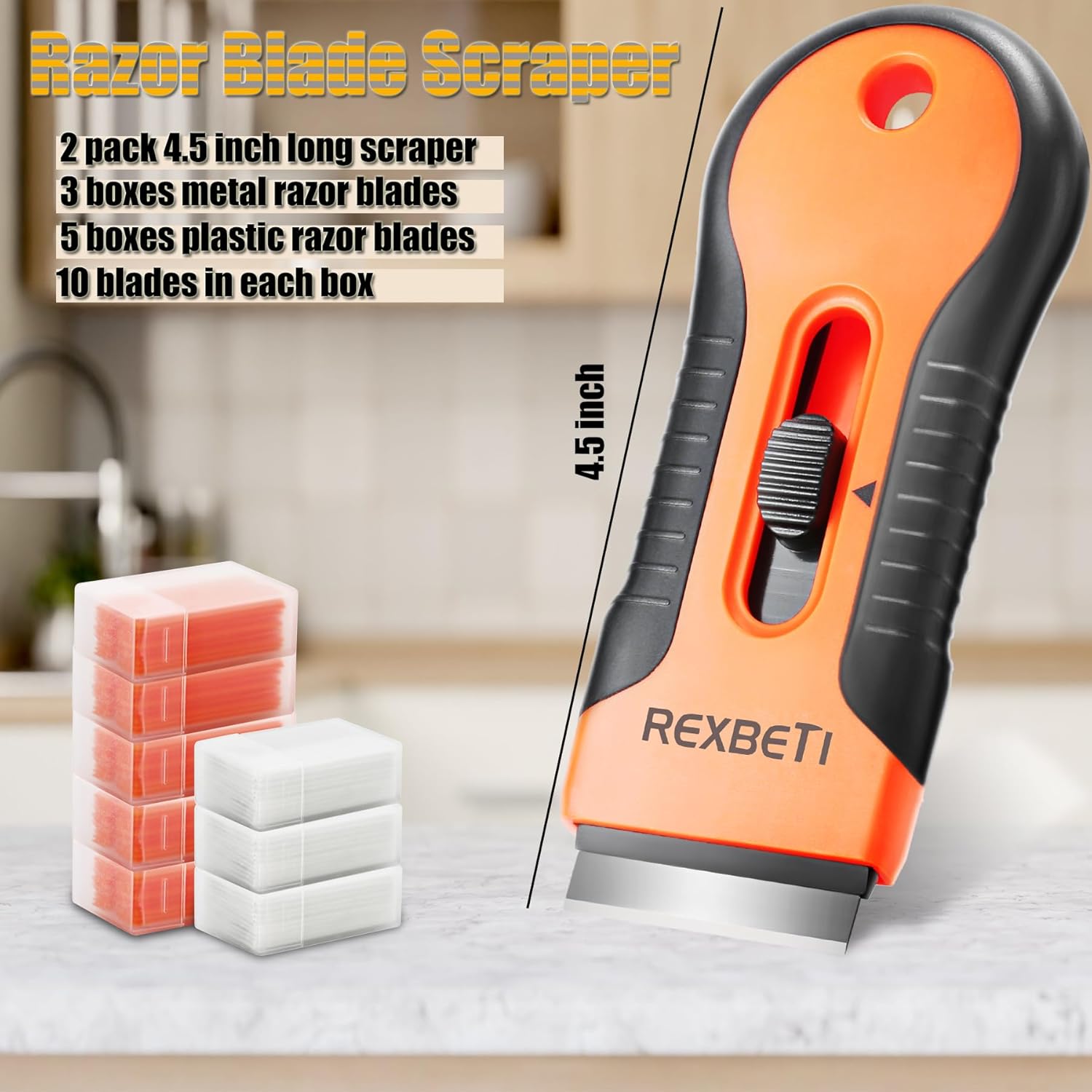 REXBETI Razor Scraper Tool 2-Pack with 80 Extra Blades