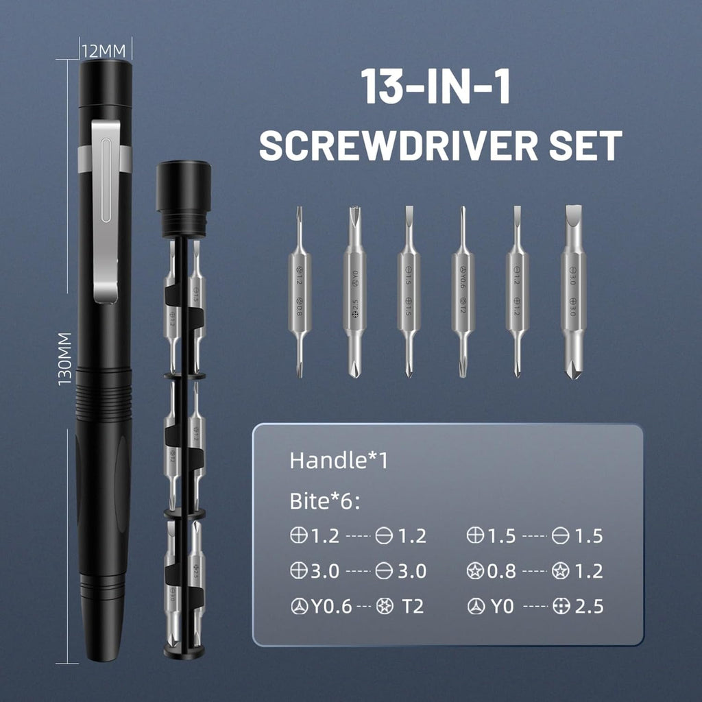 13 in 1 Mini Magnetic Screwdriver Set Precision EDC Tool for Electronics Black