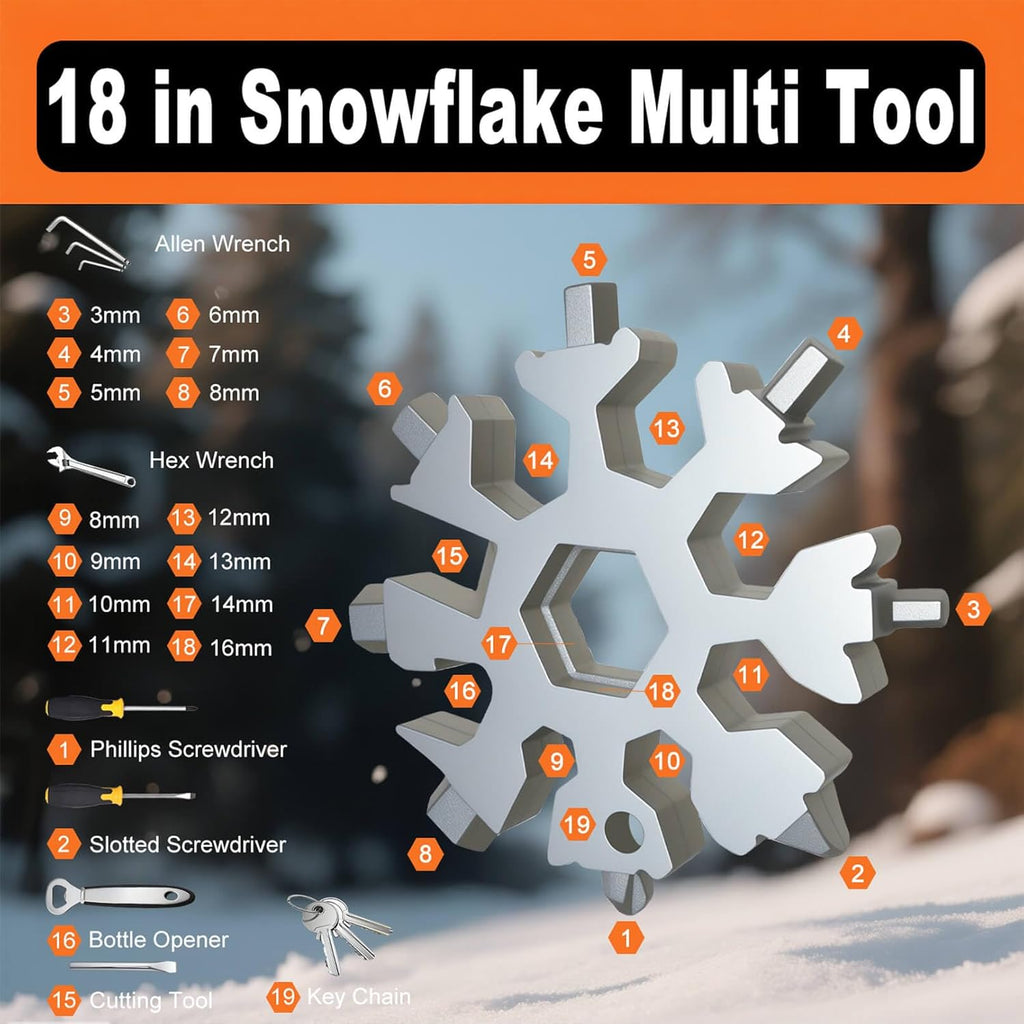 Snowflake Multi-Tool 2-Pack, 18-in-1 Stainless Steel with Carabiner