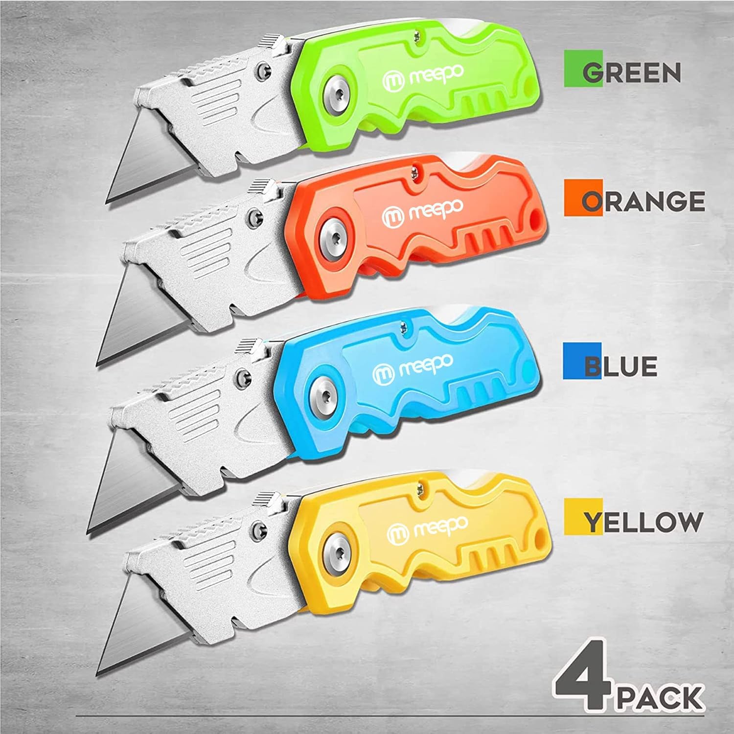 4 Pack Folding Box Cutters Heavy Duty with Extra Blades for Utility Cutting