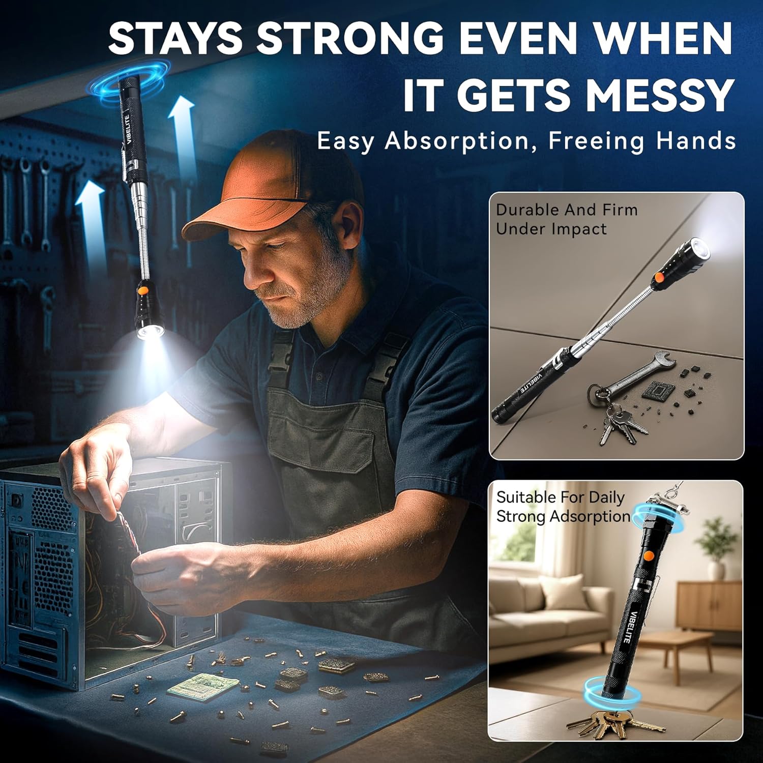 Extendable Magnetic Flashlight Telescoping Pickup Tool Gift Gadget for Men