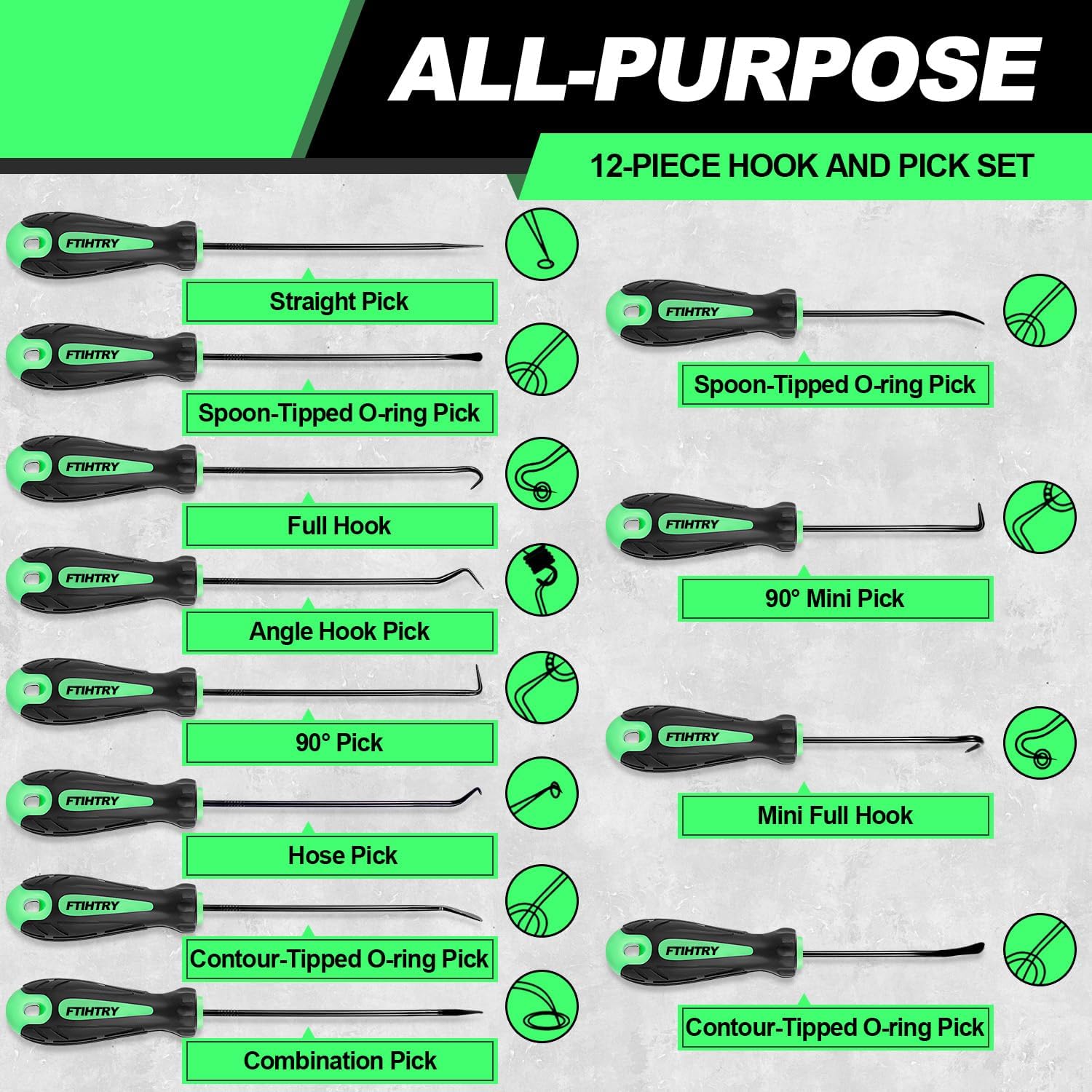 12-Piece Pick and Hook Tool Set for O-Rings, Seals & Gasket Removal