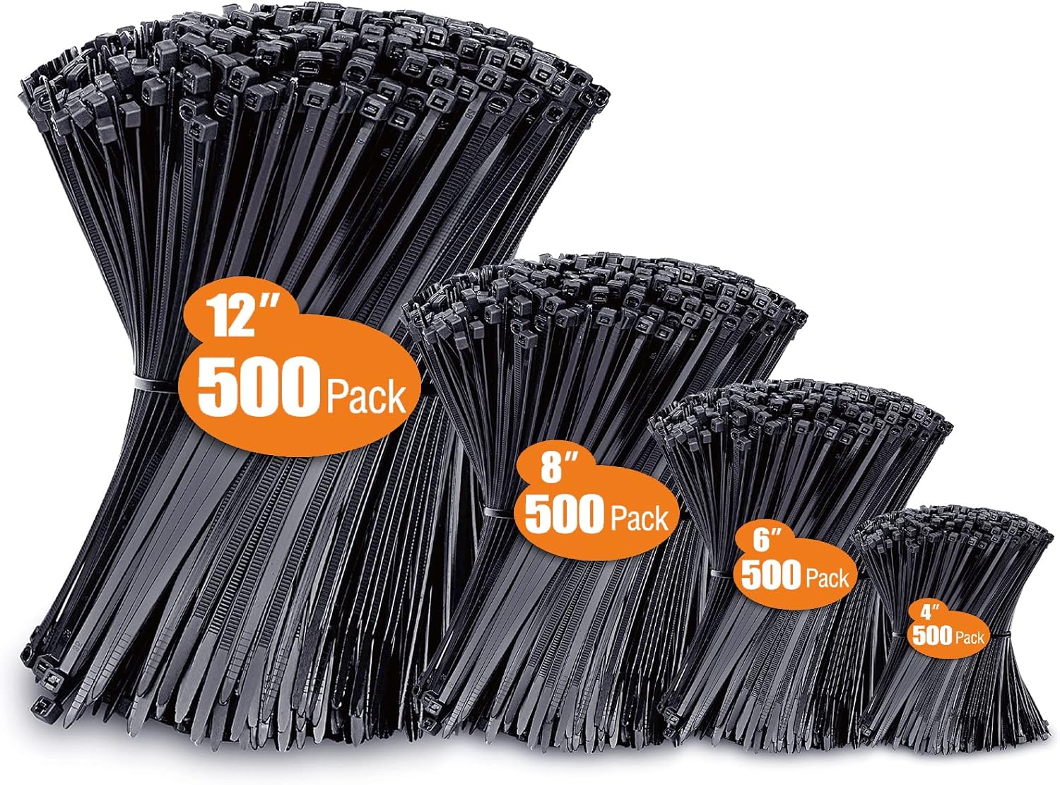 400 Pack Zip Ties Assorted Sizes Black UV Resistant Durable Cable Ties