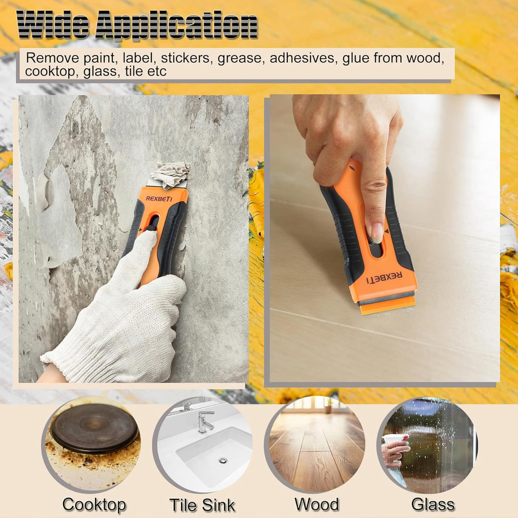 REXBETI Razor Scraper Tool 2-Pack with 80 Extra Blades