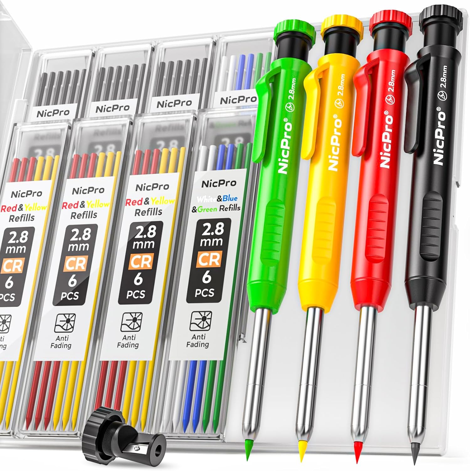 NicPro Carpenter Pencil Set with Sharpener and 26 Refills Heavy Duty Marker