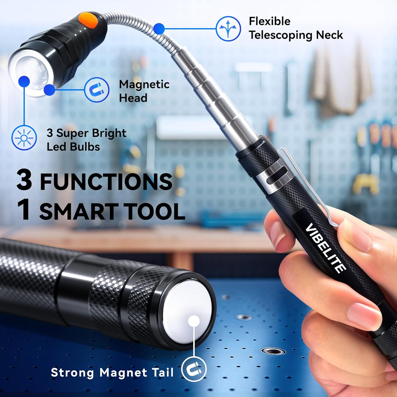 Extendable Magnetic Flashlight Telescoping Pickup Tool Gift Gadget for Men